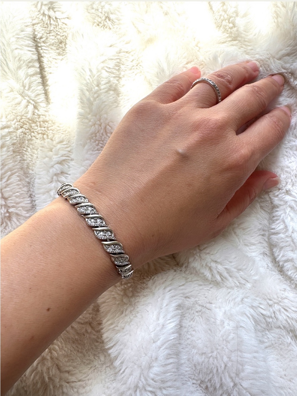 Diamond Tennis Bracelet 925 Sterling Silver Twist Link Pavé Minimalist Dainty
